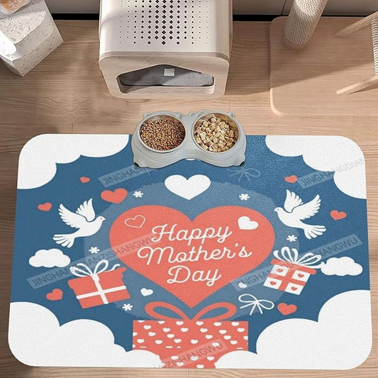 Dog Food Mats for Floors Absorbent Pet Cat Food Mat Happy Mother's Day Floral Gift Mom Dm Non Slip Dogs Bowl Mats for Water Dog Placemats Feeding Mat Pet Supplies 18X12In