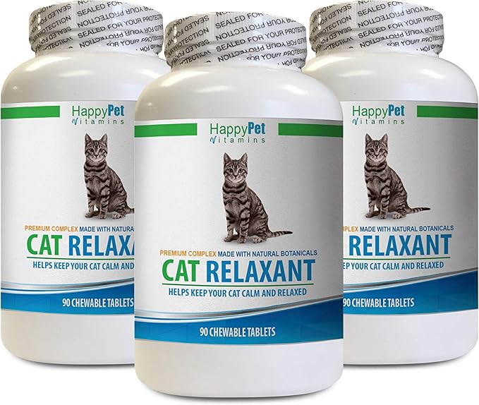 Natural Anti Anxiety for Cats - CAT Relaxant - Anxiety and Stress Relief - Natural Calmer - Premium - cat Anxiety Supplement - 3 Bottles (270 Chewable Tabs)