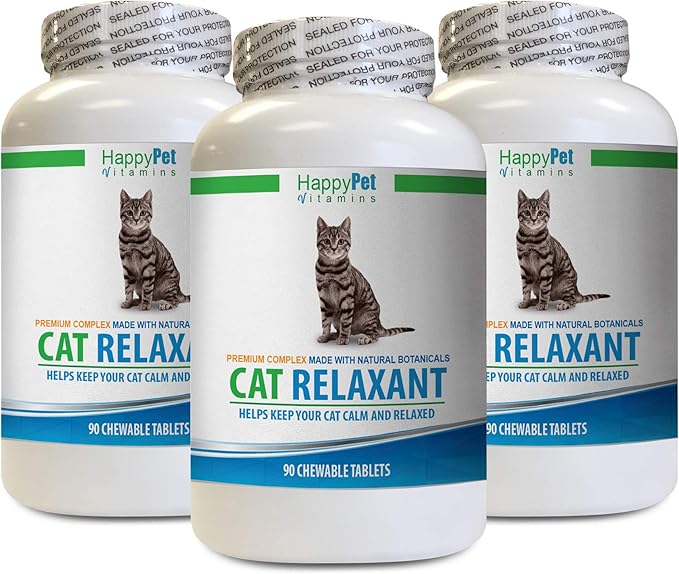 cat Calm Chews - CAT Relaxant - Anxiety and Stress Relief - Natural Calmer - Premium - cat Stress Treats - 3 Bottles (270 Chewable Tabs)