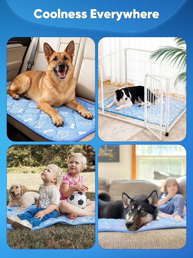 Rywell Dog Cooling Mat 2.0, Ocean Blue,44" x 32" Thick & Durable Cooling Mat for Extra Large Dogs, Long-Lasting Cool with Waterproof & Color-Changing Arc-Chill Tech (Q-Max>0.5) Washable& Non-Toxic