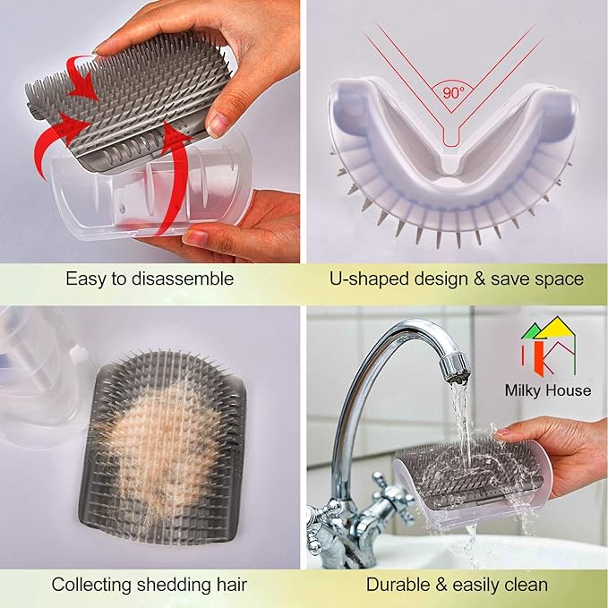 Cat Self Groomer Arch 4PCS Self Cleaning Slicker Brush Upgraded Cat Brushes Wall Corner for Shedding Grooming, Softer Massager Comb Interactive Toy for Short Long Haired Cats Fur Pets Dog Kitten Puppy