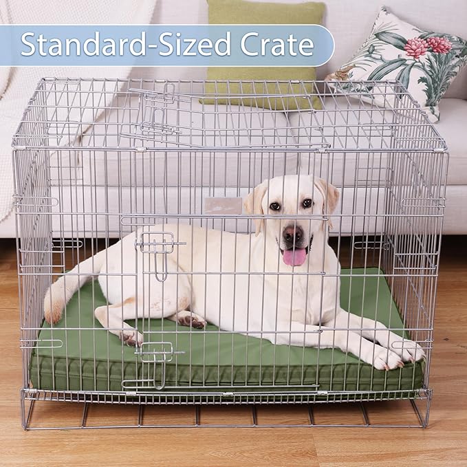 Vonabem Outdoor Dog Bed Waterproof Washable, XXL Crate Pad 48 Inch, Extra Large Leather Pet Beds with Removable Cover Reversible, Durable Anti-Slip Kennel Pads 47"x29" Green