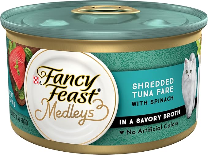 Purina Fancy Feast Medleys Wet Cat Food Shredded Tuna Fare with Spinach in Savory Broth - (Pack of 24) 3 oz. Cans