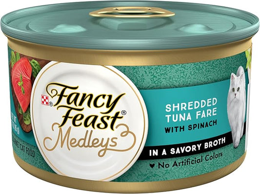 Purina Fancy Feast Medleys Wet Cat Food Shredded Tuna Fare with Spinach in Savory Broth - (Pack of 24) 3 oz. Cans