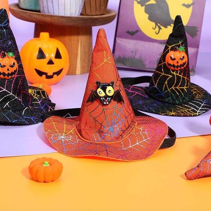 2pcs Halloween Pet Hat Adjustable Cosplay Costume Hat for Dogs Puppies with Black Pumpkin for Halloween Pet Supplies Random Color