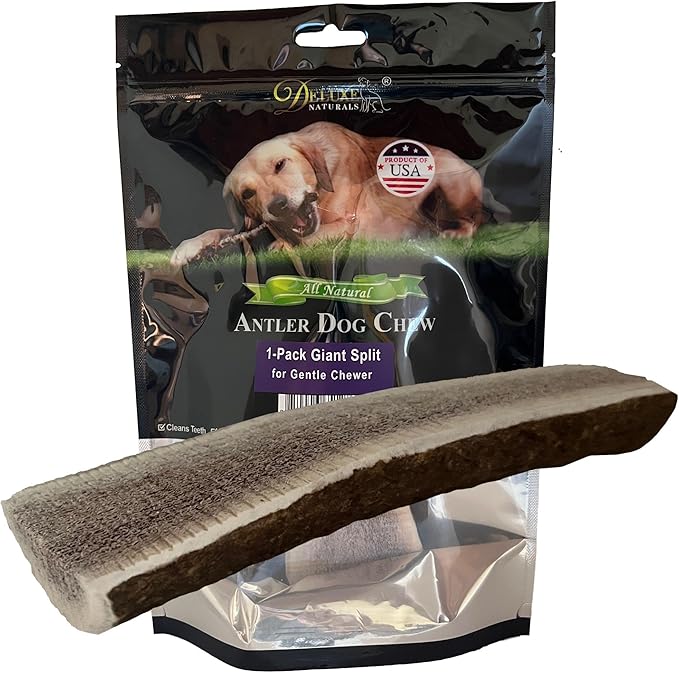 1-Pack Giant Split Elk Antler Dog Chews – Center‑Cut, 7.5‑10 inch Long, USA‑Sourced Natural Dental Treats for Medium & Large Dogs up to 60 lb, Long‑Lasting Odor‑Free Chew