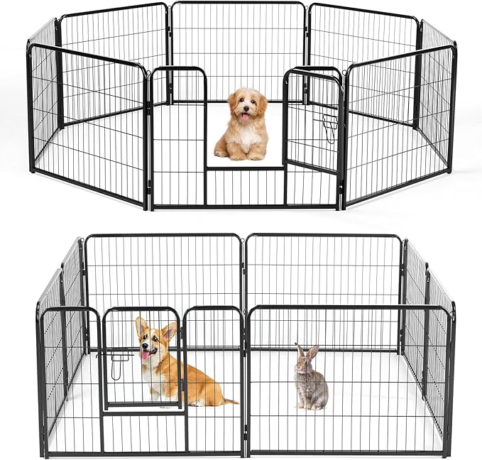 NEWBULIG Dog Playpen Indoors 8 Panels 24" for Small and Puppy Dogs Portable and Foldable Pet Fence with Door Heavy Duty Metal Dog Exercise Play Pen for Outdoor Yard