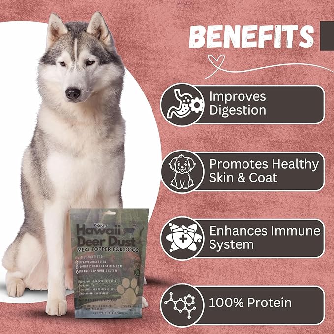 Deer Dust Meal Topper for Dogs – 100% Venison, All-Natural, Grain-Free, High Protein, No Additives, Supports Digestion, Immunity & Joints – 4oz – Made in USA