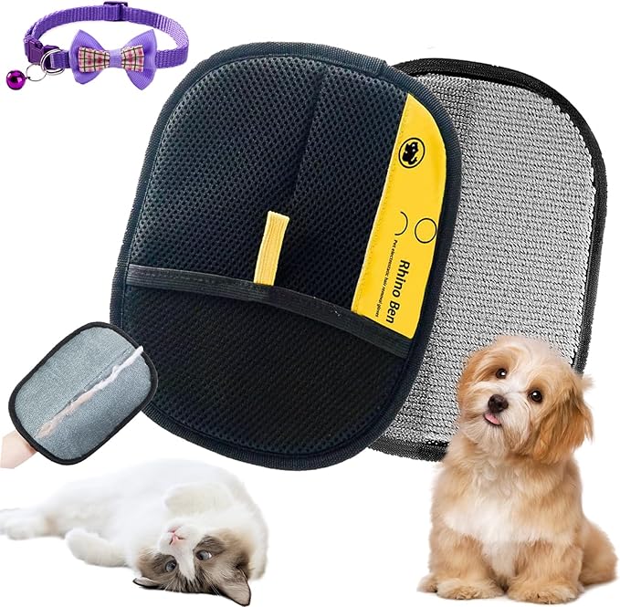 Pet Hair Remover Glove, Double-Sided Electrostatic Pet Hair Removal Gloves, Upgraded Reusable Cat & Dog Grooming Gloves for Clothing/Couch/Furniture/Car Seat Washing, Deshedding (2)