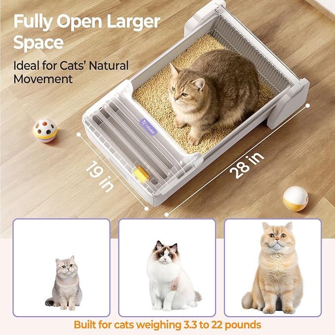 Open Top Automatic Self Cleaning Cat Litter Box, Extra Large Electric Cat Litter Box with APP Control Health Monitor, Smart Litter Tray for Multiple Cats, Anti-Pinch, Come with 20 Liners
