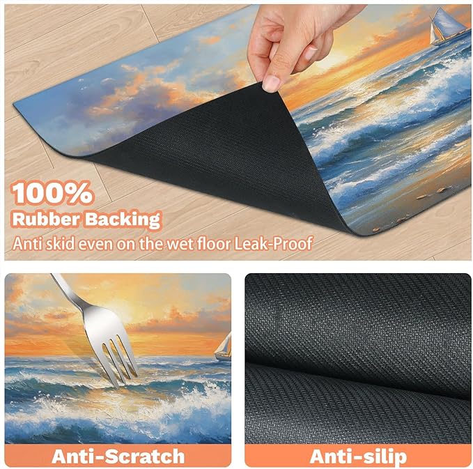 Beach Sunshine Dog Food Mat for Floors Absorbent, Quick Dry Water Dispenser Mat for Food, Water, Pet Supplies 24" x 32", Hawaii Seashore