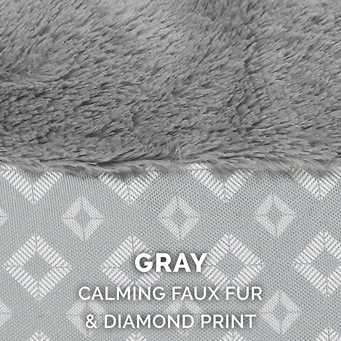 Furhaven Cat Bed for Indoor Cats, Washable w/ Removable Bolsters, For Pets Up to 18 lbs - Plush & Diamond Print Cuddle Loaf Mat - Gray, Large