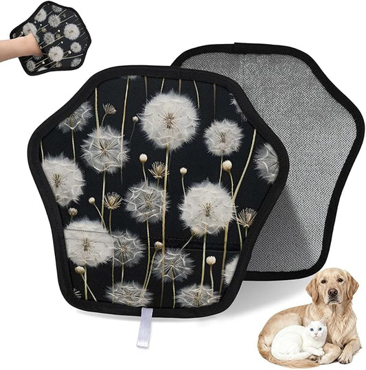 Reusable Pet Hair Removal Glove Dandelion Floral Flower Magic Brush for Cat & Dog Hair Remover for Car, Sofa, Bedding, Clothes - 9x9 Mitt Washable