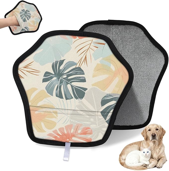 Reusable Pet Hair Removal Glove Palm Leaf Art Magic Brush for Cat & Dog Hair Remover for Car, Sofa, Bedding, Clothes - 9x9 Mitt Washable