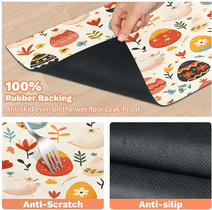 Spring Easter Dog Food Mat for Floors Absorbent Dog Bowl Mat for Food and Water Dispenser Quick Dry Cat Food Placemat Pet Supplies 12" x 20", Wildflower Egg