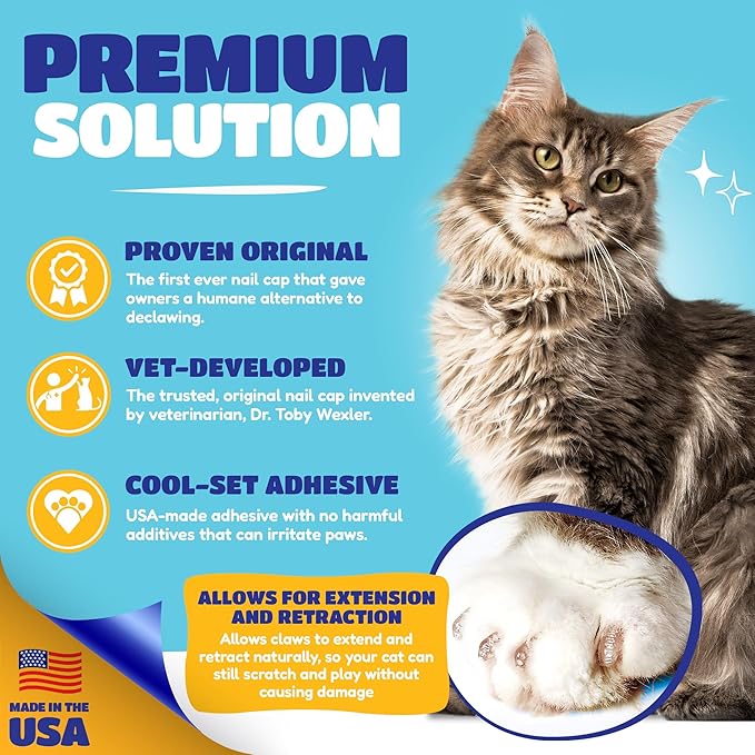 Soft Claws Cat Nail Caps for Small Cats – (40 Caps, Blue) - Veterinarian-Developed, Non-Toxic | Protects Furniture & Skin - Easy to Apply, Long-Lasting Anti-Scratch Soft Cat Claw Covers