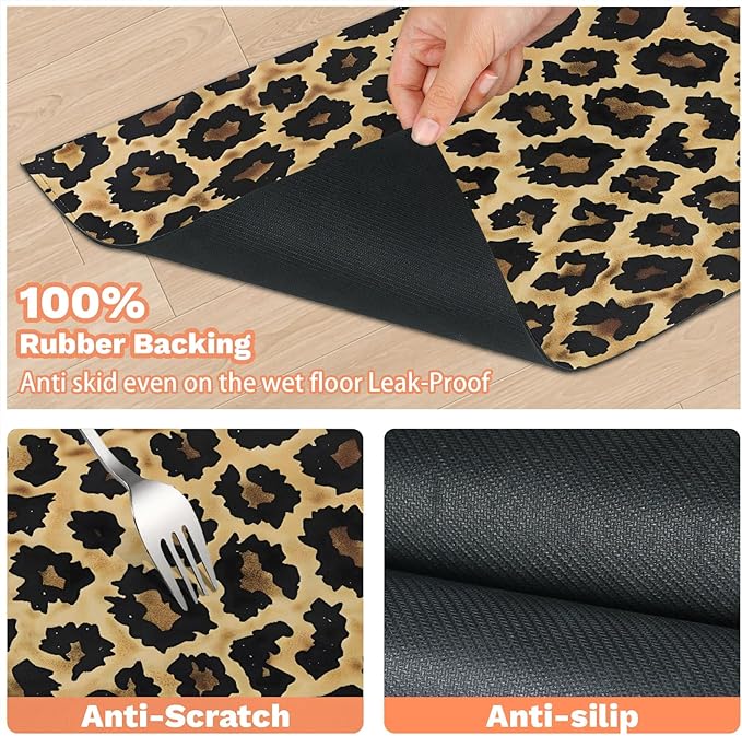Leopardprint Dog Food Mat for Floors Absorbent Dog Bowl Mat for Food and Water Dispenser Quick Dry Cat Food Placemat Pet Supplies 24" x 32", Wild Safari Skin