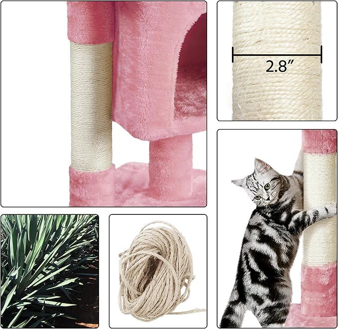 Yaheetech Cat Scratching Posts with Bed, 23.5 Inches Cat Kitten Scratcher Featuring with Sisal Scratch Posts, Interactive Dangling Ball for Indoor Large Cats, Pink