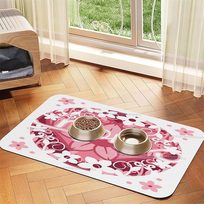 Dog Food Mats for Floors Absorbent Pet Cat Food Mat Happy Mother's Day Floral Gift Mom Cp Non Slip Dogs Bowl Mats for Water Dog Placemats Feeding Mat Pet Supplies 18X12In