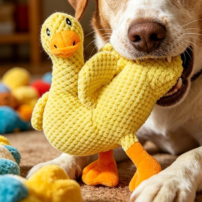 Dog Toys - Squeaky Duck Interactive Chew Toy, Durable Plush Pet Supply for Aggressive Chewers, Teeth Cleaning Play Object | Home Training, Daily Exercise, Outdoor Walks & Travel Companion