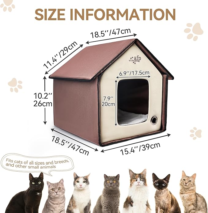 ALL FOR PAWS Heated Cat House, Indoor Cats Home for Winter with Heated Pad, Cat Houses & Condos, Heater Cat Bed for Feral Kitty, Thermo Kitty Home