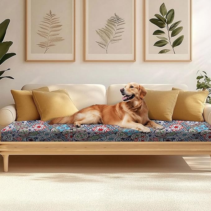HANDONTIME 8Pcs Outdoor Patio Cushion Covers Boho Medallion Stretch Couch Cushion Cover Patio Couch Slipcover for Outdoor/Indoor Washable Non-Slip Furniture Protector for Pet (Boho,Cover Only)