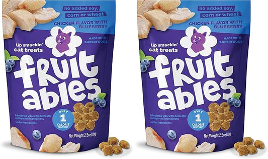 Fruitables Crunchy Low Calorie Treats Packed with Protein for Cats Healthy Free of Wheat, Corn and Soy – Made with Real Chicken with Blueberry – 2.5 Ounces (Pack of 2)