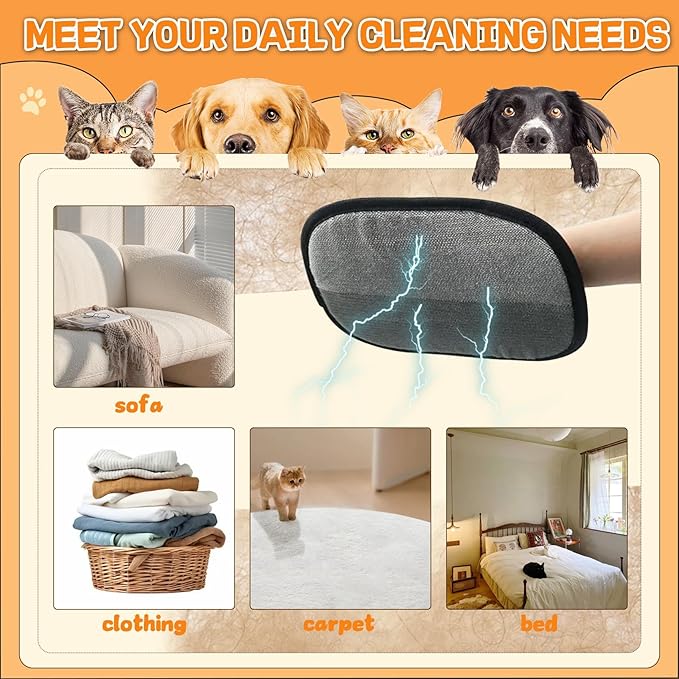 Pet Hair Removal Glove for Cats & Dogs, The Magic Brush Pet Hair Remover, Reusable Electrostatic Pet Hair Remover Glove, Bye Bye Pet Hair Drama, for Laundry, Couch, Carpet, Car Seat(2set)