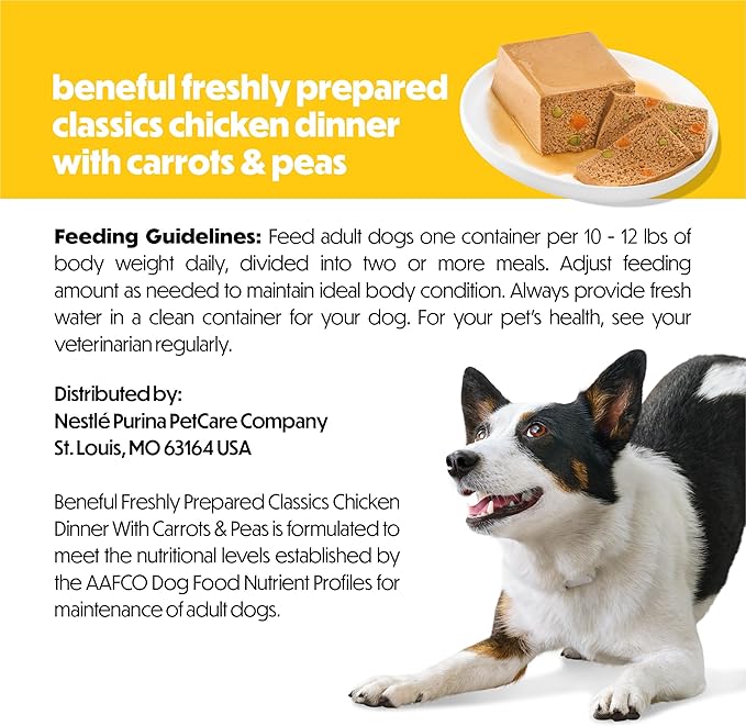 Purina Beneful Freshly Prepared Classics Chicken Dinner with Carrots and Peas Pate Dog Food - 9.5 oz Carton (Pack of 6)