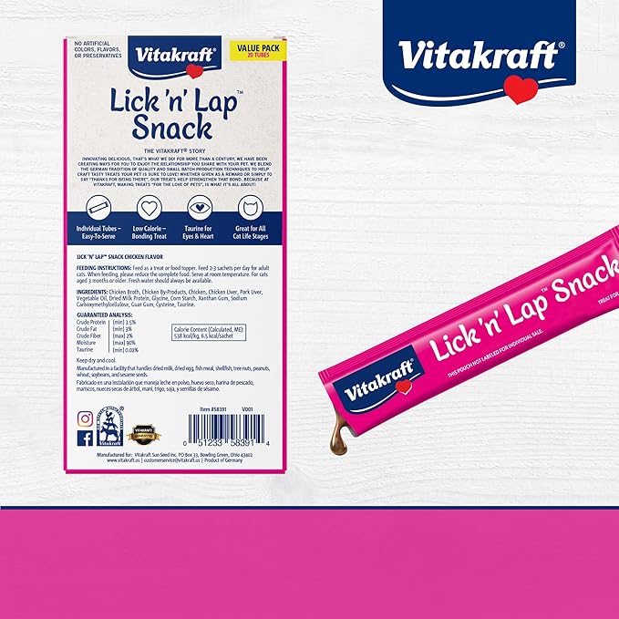 Vitakraft Lick 'n' Lap Snack Creamy, Cat Treat with Real Chicken, 44 Count