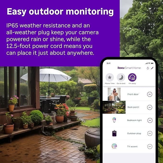 Roku Outdoor Camera - Home Security - IP65 Weather Resistant Wired Security Camera & Pet Monitor with 1080p HD Night Vision, Compatible with Alexa & Google, WDR, Motion & Sound Detection (Pack of 2)