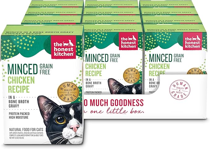 The Honest Kitchen Human Grade Minced - Chicken in Bone Broth Gravy Wet Cat Food, 5.5 oz (Pack of 12)