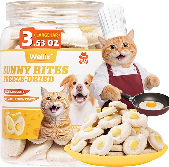 Wellix Sunny Bites Freeze Dried Chicken Treats for Cat&Dog - Healthy Cat Treats for Indoor Cats -Supports Immunity&Gut Healthy for Training Kitten Snack or Puppy Treat 3.5oz