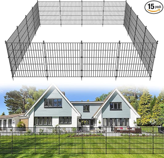 15 Panels No Dig Decorative Outdoor Garden Fence for Yard, 32 in(H) X 35.4 ft(L) Animal Barrier Fencing Rustproof Metal Wire Panel Border for Dog, Rabbits, and Patio Temporary Ground Stakes