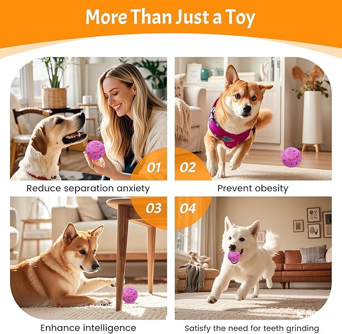 Dog Balls: Interactive Dog Ball, Self-Moving Dog Toy with Auto-Rolling & Bouncing, E-TPU Material, IP54 Waterproof, Motion-Activated (Pink, Large)