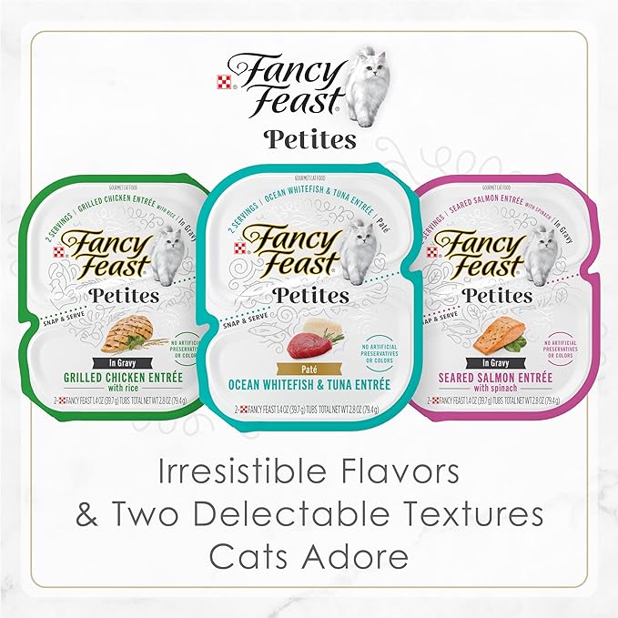 Fancy Feast Purina Petites Grilled Chicken Entrée with Rice in Gravy Gourmet Wet Cat Food - 2.8 oz. Tubs,(Pack of 24)