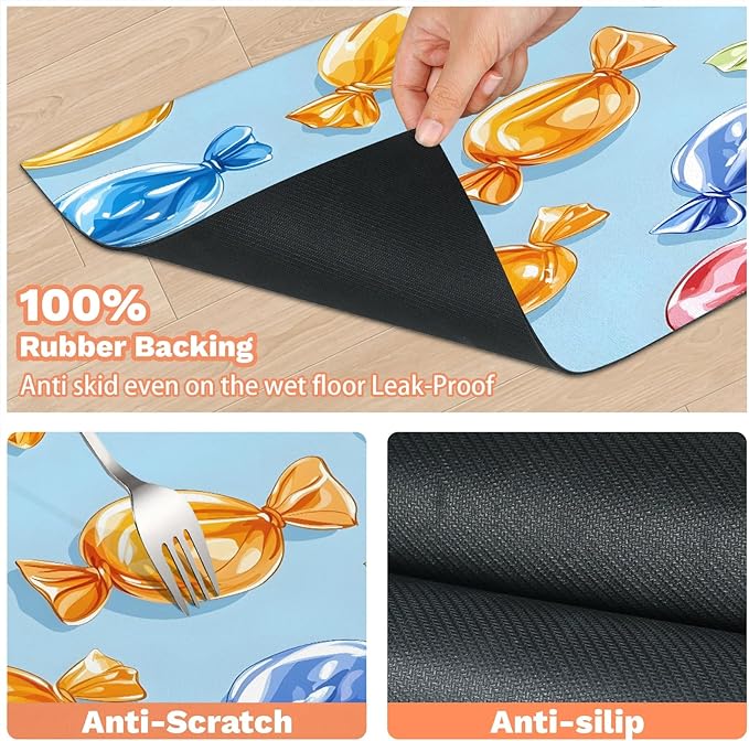Sugar Candy Dog Food Mat for Floors Absorbent Dog Bowl Mat for Food and Water Dispenser Quick Dry Cat Food Placemat Pet Supplies 16" x 24", Sweet Food