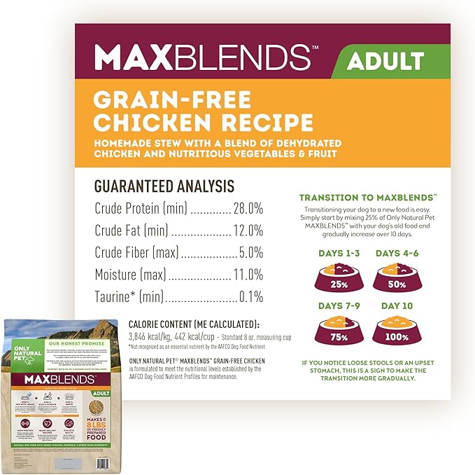 Only Natural Pet MaxBlends Grain Free Chicken Recipe Dehydrated Dog Food Formula - High Protein Homemade Stew, Nutrient-Dense Meal for Canine Health - Chicken RecipeFlavor - 2 lb Bag (Makes 8 lbs)