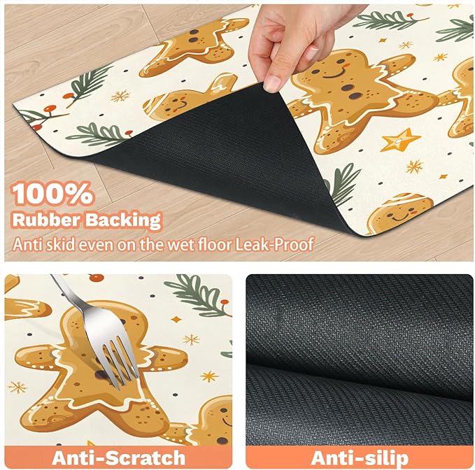 Christmas Cookies Dog Food Mat for Floors Absorbent, Quick Dry Water Dispenser Mat for Food, Water, Pet Supplies 12" x 20", Xmas Tree