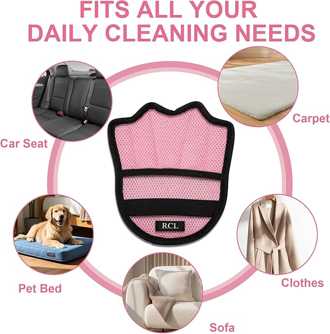 RCL Pet Hair Removal Glove, Upgraded Reusable Electrostatic Pet Hair Remover Mitt for Cats & Dogs, 5-Finger Design Grooming Glove for Sofa, Clothes, Carpet, Car Seat (1pc, Pink)