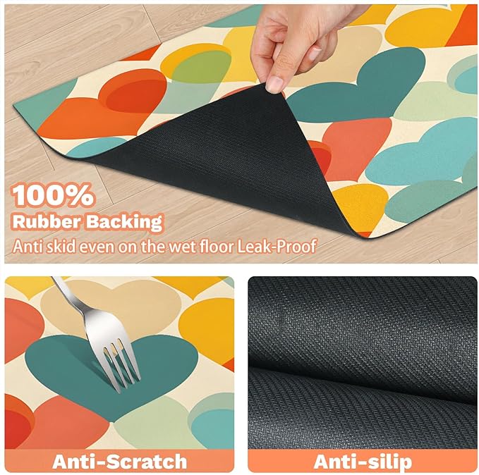 Love Dog Food Mat for Floors Absorbent, Quick Dry Water Dispenser Mat for Food, Water, Pet Supplies 12" x 20", Colorful Heart