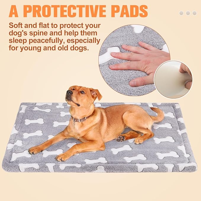 BEAUTYZOO Dog Bed Crate Pad 48 x 30 inch, Washable Dog Crate Mat for XX-Large Sized Dogs, Anti-Slip Pet Crate Bed Kennel Pad, Durable Cozy Puppy Sleeping Mat Rectangle Mattress, Bone