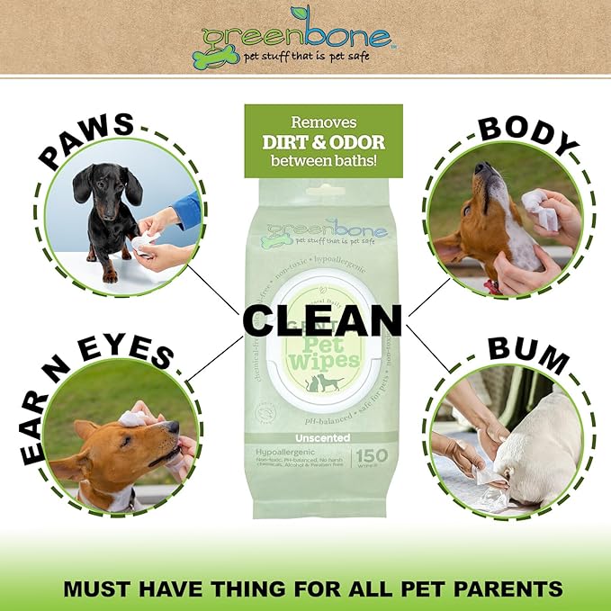 Greenbone Gentle Pet Wipes Unscented 150 Wipes