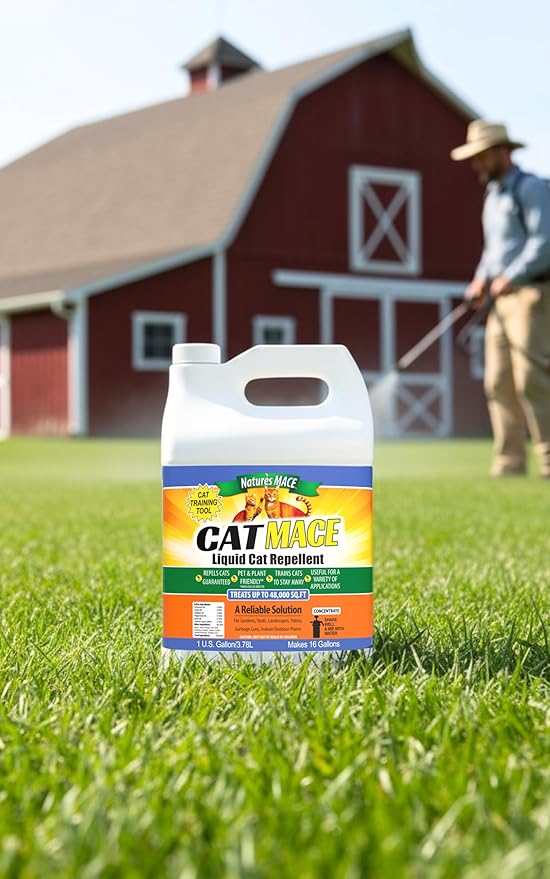 Nature's MACE Cat Mace Cat Repellent, Training Liquid Deterrent Tool, Makes 16 Gallons, Keep Out of Lawn & Garden, Large Areas, Outdoor & Indoor Use, Yards, Landscaped, Plants, 1 Gallon Concentrate
