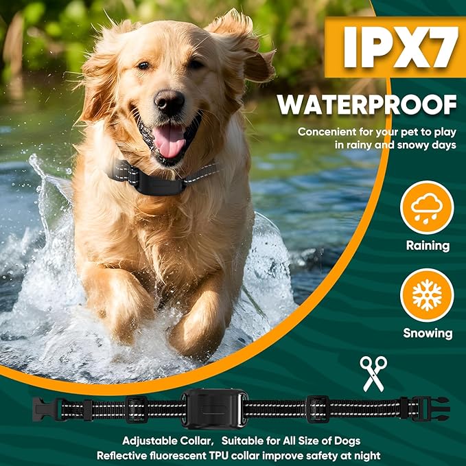 Wireless Dog Fence Collar, Electric Dog Fence & Remote Training Collar, Magnetic Charging Base, Portable Outdoor Wireless for Yards, Adjustable for Small Medium Large Dogs (for 2 Dogs)