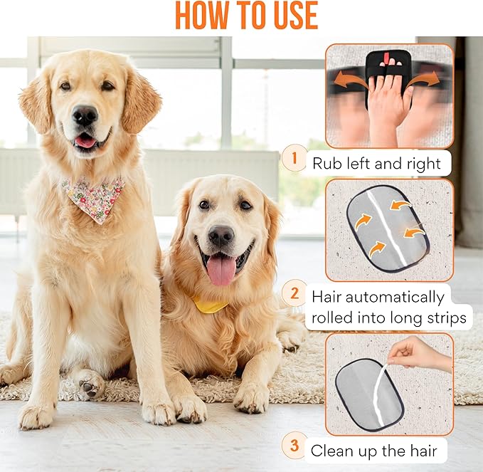 2PCS Upgraded Pet Hair Removal Glove & Pet Bandana; Electrostatic, Reusable Hair Removal for Dogs & Cats, Static Fur Remover Brush for Pet Hair from Clothes, and Carpet