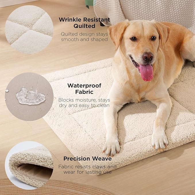 Reversible Dog Crate Pad Bed for Large Dogs,Washable & Non-Slip Kennel Pet Mat, High Density Foam and Soft Fleece Cat Bed for Indoor & Outdoor Use, 41" x 28", Cream White
