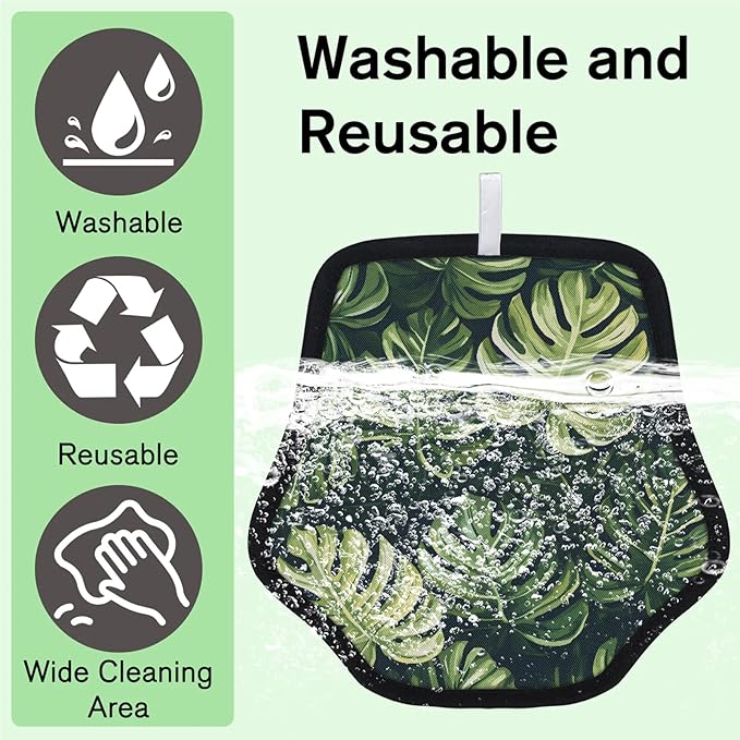 Tropical Leaf Print Electrostatic Pet Hair Removal Glove for Cats & Dogs - Reusable Grooming Mitt for Couch, Carpet, Car Seat & Laundry - Large 9x9 Inch