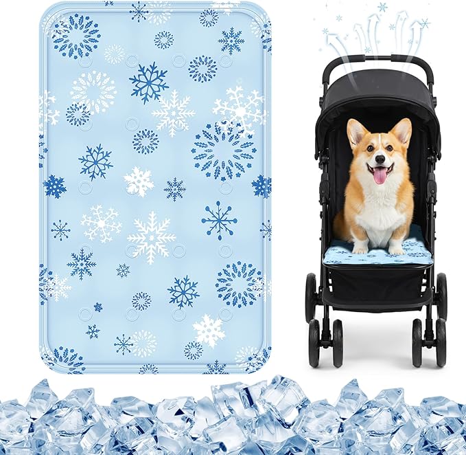Nuanchu Dog Stroller Cooling Mat Waterproof Outdoor Pet Cooling Mat Washable Summer Cat Sleeping Blanket for Pet Stroller(11.81 x 19.69 Inches,Snowflake)
