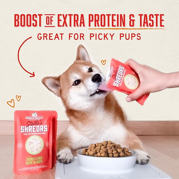 Stella & Chewy's Cage Free Chicken & Chicken Liver Shredrs - Premium Dog Food Pouches - Perfect for Picky Eaters - 12 Pack, 2.8oz Each